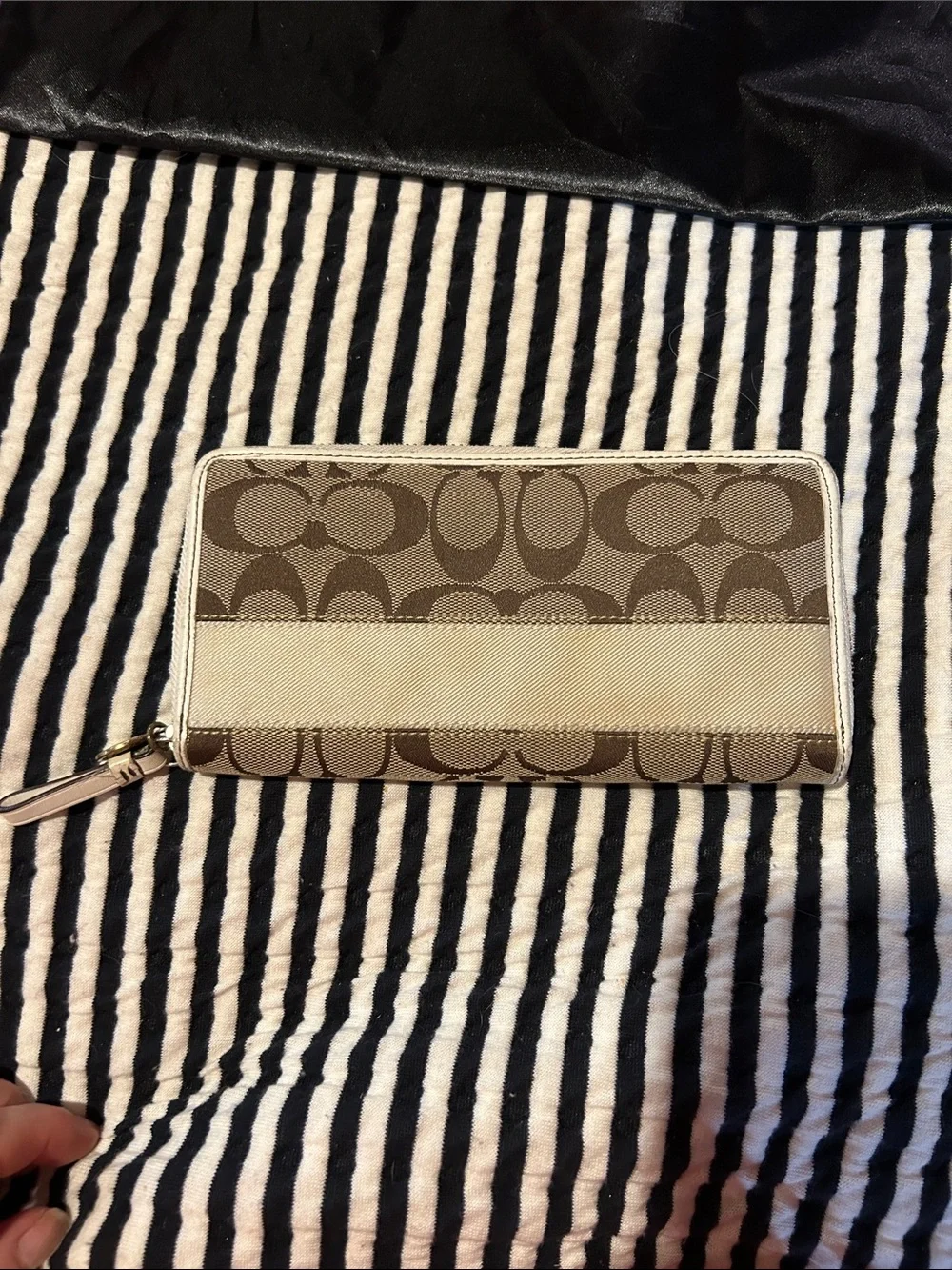 Coach Beige and Brown Signature Zip Wallet